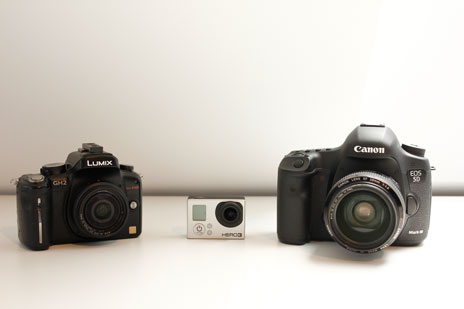 3 Hochauflösende Kameras: Canon EOS 5D Mark III, Panasonic GH2/GH3, GoPro Hero3